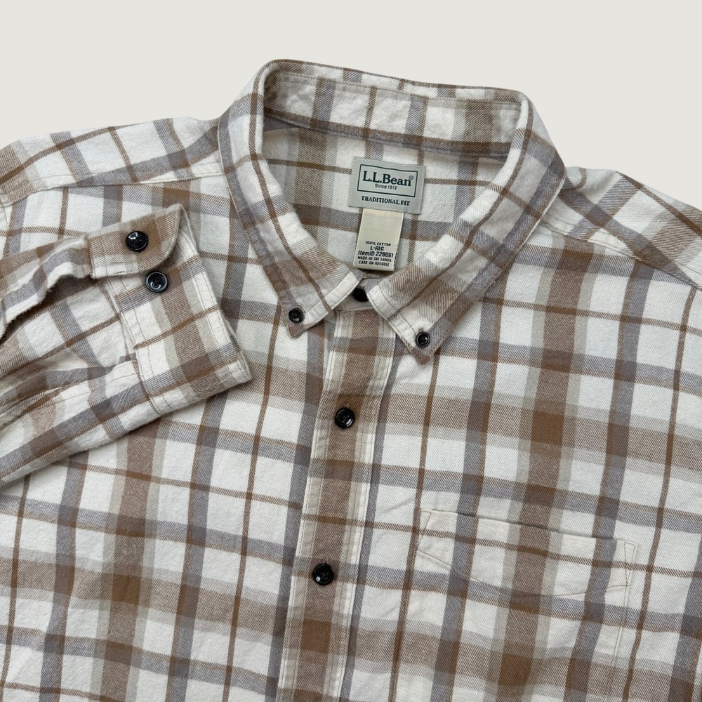 LL Bean Mens Large Shirt Brown Plaid Flannel Traditional Fit Cotton 228061